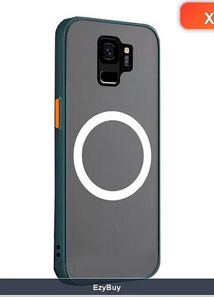 Чехол-накладка magsafe для samsung galaxy s9 plus 6.2", зеленый, матовая полупрозрачная панель и защита камеры
