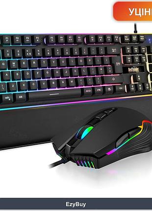 Набор k10 qwerty для pc и mac: проводная rgb клавиатура с подставкой под запястье и мышь 7200 dpi, черный
