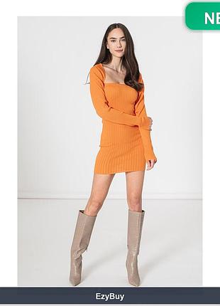Набор из облегающего платья bodycon и короткого болеро, цвет оранжевый мандарин, размер 8 (36), 2 предмета
