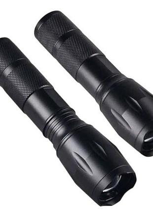 Фонарик ручной 1831-3xpe белый, красный, синий свет, на батарейках, зу type-c, zoom, чёрный