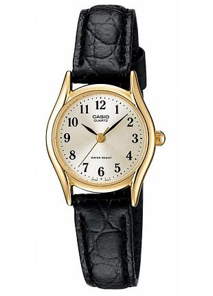 Женские часы casio ltp-1094q-7b2 с кожаным ремешком и золотистым корпусом