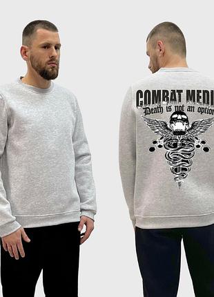 Мужской свитшот на флисе с принтом combat medic череп герб медицины, серый xxl