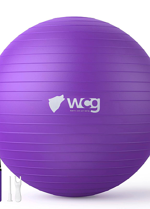 Мяч для фитнеса wcg balance pro 65 см anti-burst до 500 кг с насосом, фитбол для йоги, пилатеса и беременных, фиолетовый, для зала