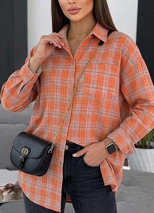 Рубашка женская в клетку из коттона 20790 s-xl оранжевая