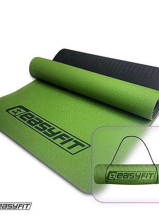 Коврик для йоги и фитнеса easyfit tpe+tc 6 мм двухслойный зеленый-черный лучшая цена с быстрой доставкой по украине