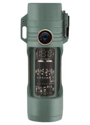 Фонарь ручной аккумуляторный li-ion с индикацией заряда и зажигалкой type-c multifunctional d66-cob зеленый
