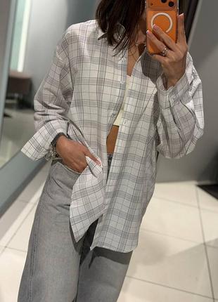 Рубашка женская в клетку из коттона 20909 s-xl белая с серым