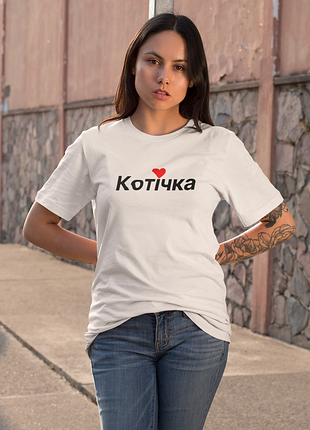 Футболка женская с принтом "котечка" белая