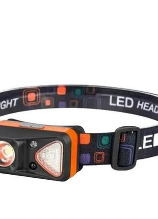 Фонарь налобный с датчиком движения w-18-xpg+6smd white/red черный