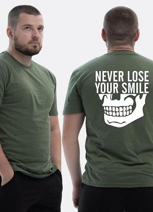 Мужская классическая футболка с принтом never lose your smile не теряй улыбку, хаки