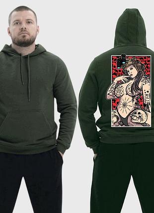 Мужской легкий худи с принтом sunset goons девушка черепа тату, хаки xl