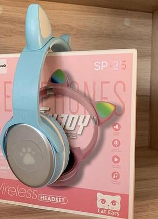 Бездротові навушники bluetooth з котячими вушками led sp-25 блакитні