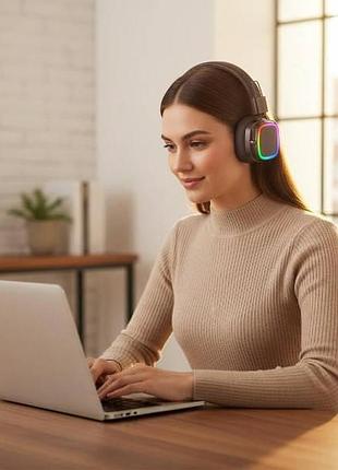 Наушники беспроводные stereo cyz-30 76208 bluetooth с подсветкой и микрофоном коричневые