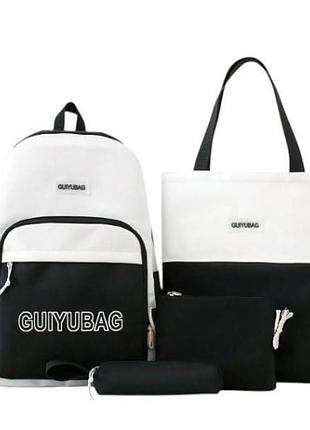 Набор 4в1 школьный рюкзак, сумка, клатч, пенал guiyubag mfg-2-613 черный с белым