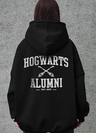 Жіноче оверсайз худі толстовка на флісі з капюшоном та принтом without alumni black