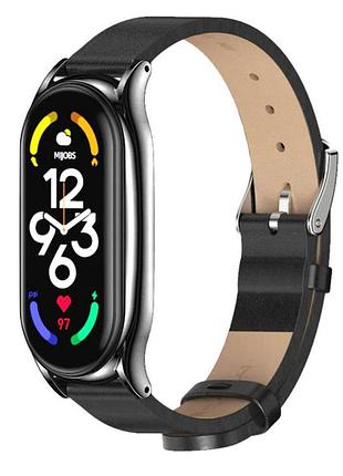 Шкіряний ремінець primo mijobs для фітнес-браслета xiaomi mi smart band 7 - black