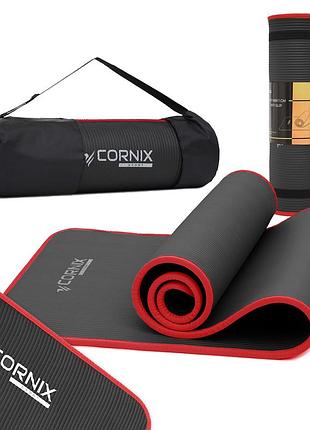 Коврик спортивный cornix nbr 183 x 61 x 1 cм для йоги и фитнеса xr-0094 black/red, для гимнастики и разминки, для активных занятий
