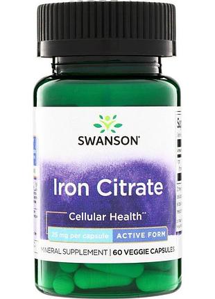 Железо в форме цитрата swanson iron citrate 25 mg, 60 вегакапсул