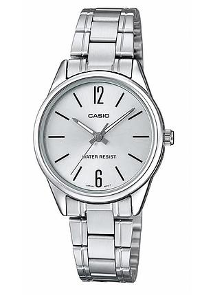 Женские часы casio ltp-v005d-7b с металлическим браслетом и серебристым циферблатом