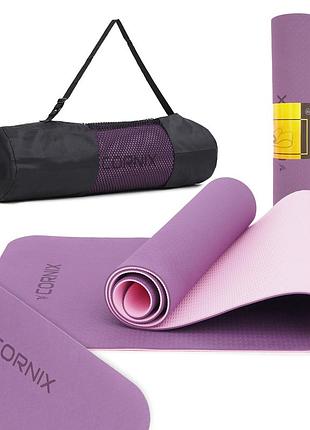 Коврик спортивный cornix tpe 183 x 61 x 0.6 cм для йоги и фитнеса xr-0007 plum/rose, для фитнеса и домашних тренировок
