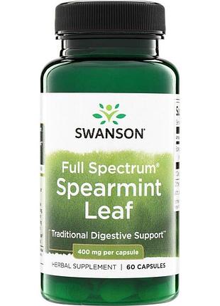 Листья мяты колосистой swanson spearmint leaf 400 mg full spectrum, 60 капсул