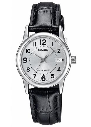 Женские часы casio ltp-v002l-7b с кожаным ремешком и индикацией даты