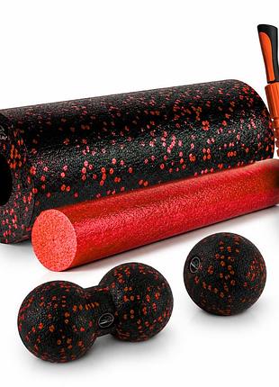 Массажный набор powerplay pp_4015 epp foam roller set 4in1 (2-ва роллы + 2-ва мячи) черно-красный, для домашнего массажа, для стоп