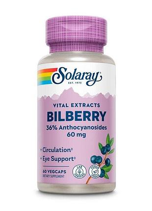 Экстракт ягод черники solaray bilberry berry extract 60 mg, 60 вегакапсул