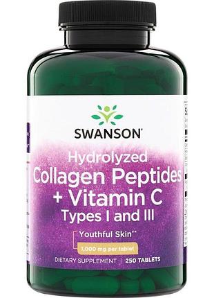 Гидролизованный коллаген типов swanson hydrolyzed collagen peptides + vitamin c types i and iii, 250 таблеток
