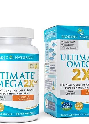 Жирные кислоты nordic naturals ultimate omega 2x with vitamin d3, 60 мини капсул