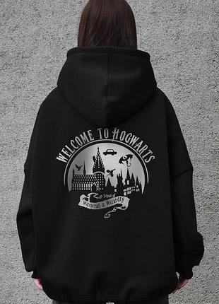 Жіноче оверсайз худі толстовка на флісі з капюшоном та принтом without welcome black