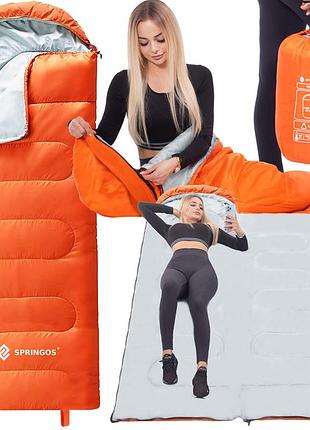 Спальный мешок (спальник) springos 2 в 1 cs0120 +8 ...+20 °c r orange/grey, для отдыха на природе, для походов и пикника