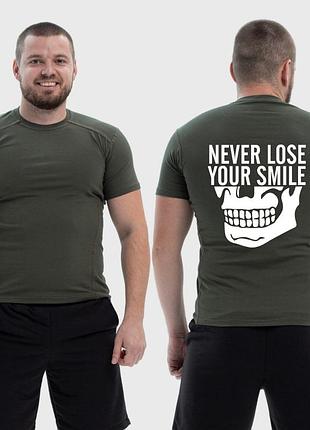 Мужская тактическая футболка с принтом never lose your smile не теряй улыбку, хаки