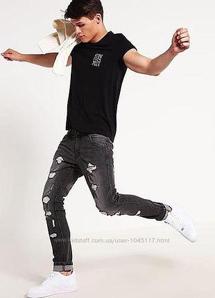 Мужские джинсы shine original men&acutes slim fit grunge grey jeans