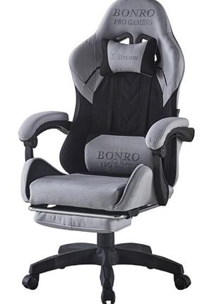 Крісло геймерське з тканини bonro b-145 чорно-сіре з підставкою для ніг, для офісу, дому та геймінгу, навчання, офісу, до 150 кг