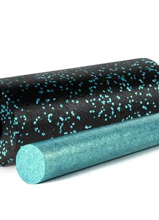Массажный ролик (роллер) гладкий powerplay pp-4348 2 in 1 epp foam roller черно/голубой (33x14см.), для дома и спортзала, для стоп