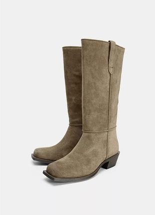 Чоботи, ковбойки zara, замш натуральний