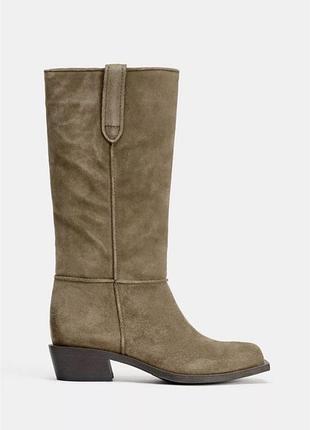 Чоботи, ковбойки zara, замш натуральний