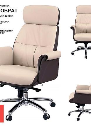 Кресло офисное для руководителя аклас драгобрат al mb lc-f/pu dark brown, бежевое/темно-коричневое, до 120 кг
