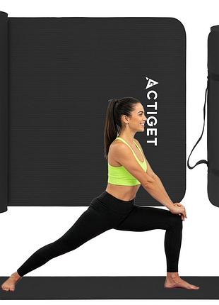 Коврик спортивный actiget nbr 183 x 61 x 1 cм для йоги и фитнеса act0020 black, для гимнастики и разминки, для активных занятий