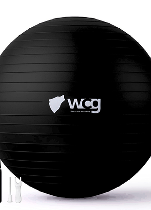 Мяч для фитнеса wcg balance pro 85 см anti-burst до 500 кг с насосом, фитбол для йоги, пилатеса и беременных, черный, для разминки