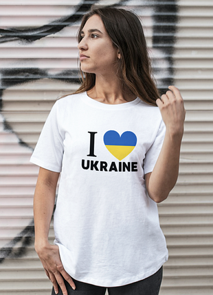 Футболка жіноча із принтом "i love ukraine" біла
