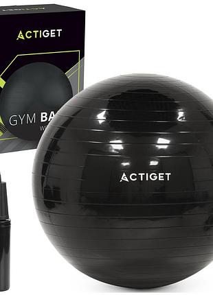 Мяч для фитнеса (фитбол) actiget 75 смнасосом act0146 black, для фитнеса и домашних тренировок, для гимнастики и разминки
