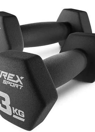 Гантелі для фітнесу неопренові trex sport tx-030vd 2x3 кг для силових вправ, дому, спортзалу та регулярних тренувань