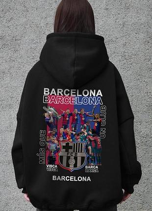 Жіноче оверсайз худі толстовка на флісі з капюшоном та принтом without barcelona black
