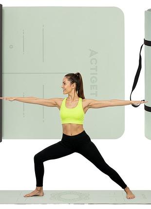 Килимок спортивний actiget tpe 183 x 61 x 0.6 см для йоги та фітнесу act0022 mint/black