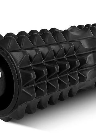 Массажный ролик easyfit grid roller 33 см v.1.2 с заглушками с двух сторон (черный) лучшая цена с быстрой доставкой по украине