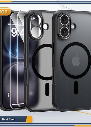 Чохол накладка бампер для iphone 16 прозорий tpu з підтримкою magsafe та 2 захисними склами 9h, протиударний