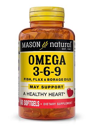 Жирные кислоты mason natural omega 3-6-9 1200 mg fish, flax & borage oils, 60 капсул