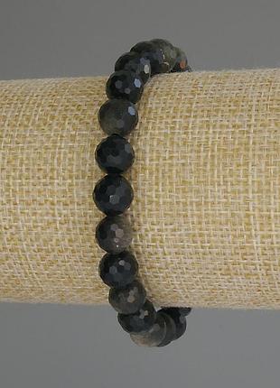 Браслет сонячний обсидіан натуральний камінь гранована кулька d-8 мм+- l-18 см (стрейч)
